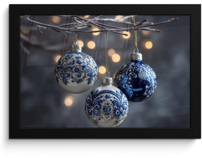 Poster in lijst - Fotolijst 30x20 cm - Posters - Kerstbal - Versierd - Blauw - Posterlijst zwart - Decoratie - Wanddecoratie woonkamer - Muurdecoratie slaapkamer - Kerstversiering - Kerstdecoratie voor binnen - Kerstmis