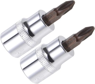 Bit Socket PH2 3/8" Aandrijving 1.9" Lang, S2 Legering Staal, Geschikt voor Bevestigingswerkzaamheden - 2 Stuks, Duurzaam en Betrouwbaar