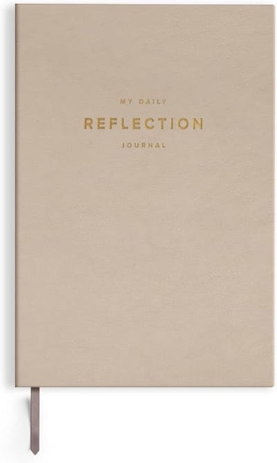 Reflectie Dagboek - Leren Notitieboek - Persoonlijke Groei - Zachte Vegan Leer Kaft - A5 Formaat - Beige Goudfolie