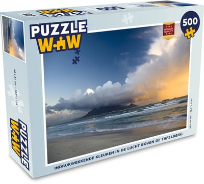 Puzzel Indrukwekkende kleuren in de lucht boven de Tafelberg - Legpuzzel - Puzzel 500 stukjes