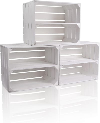 Set van 3 Houten Kisten in Witte Vintage Stijl - Stapelbare Opslagkisten