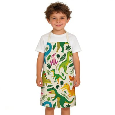 Kinderschort met cartoonprint - Dinosaurusschort - Schilderschort voor kinderen - Geschikt voor koken en schilderen in de keuken - Aanbevolen voor jongens en meisjes met een lengte van 90-135 cm (gewicht onder 70 kg)