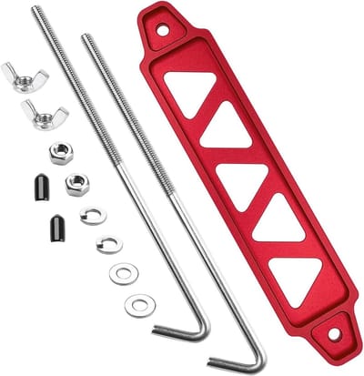 Allecto Plus - Batterij Montage Kits met Rode Aluminium Montagebeugel en 27cm (10.6") J Bouten - Auto Batterij Accessoire