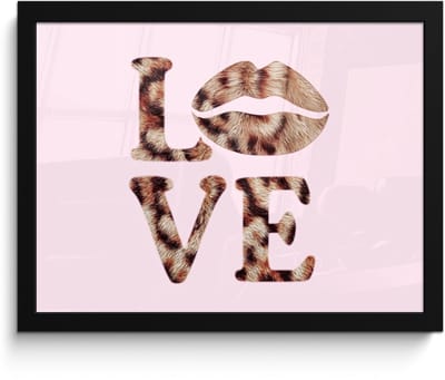 Poster in lijst - Fotolijst 40x30 cm - Posters - Tekst - Love - Pantervacht - Lichtroze - Posterlijst zwart - Decoratie - Wanddecoratie woonkamer - Muurdecoratie slaapkamer