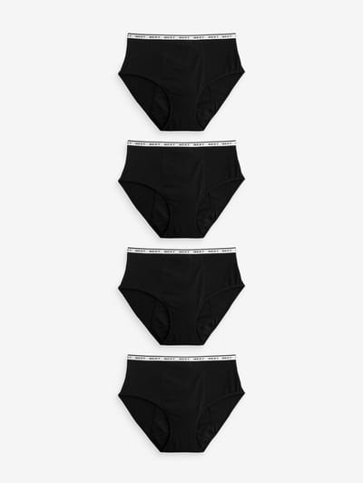 Next - Dames - Set van 4 volledig bedekkende katoenen menstruatieslips voor zware menstruatie - Zwart