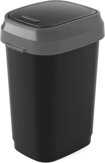 Afvalcontainer met dubbele swingdeksel - Zwart/Grijs, 19 x 25 x 32 cm