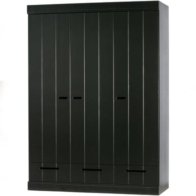WOOOD Connect Kledingkast 3-Deurs met Lade - Grenen -Zwart- 195x140x53
