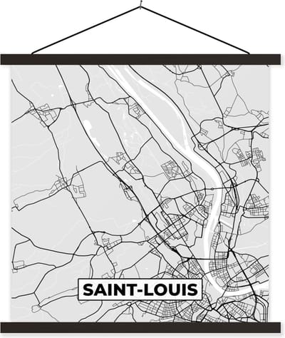 Posterhanger incl. Poster 60x60 cm - Schoolplaat - Kaart - Stadskaart - Saint-Louis - Plattegrond - Frankrijk - Textielposter - Zwarte latten - Stadskaart