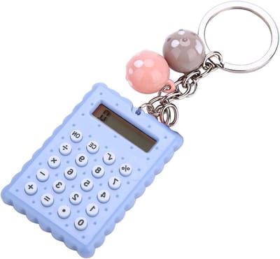 SnelShoppen - Mini Keychain Calculator in Schattige Cookie Stijl - Draagbare 8-Bit Zakcalculator voor Kinderen en Studenten - Blauw - Perfect voor Sch