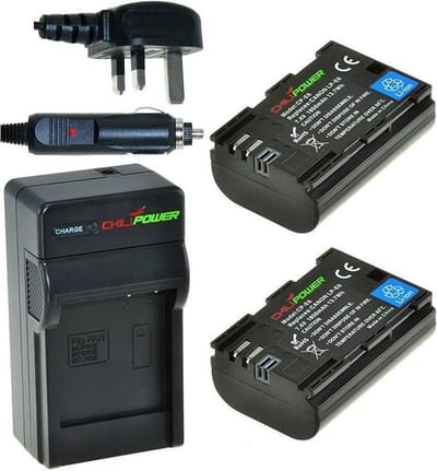 ChiliPower 2 x LP-E6 accu's voor Canon - Charger Kit + car-charger - UK version