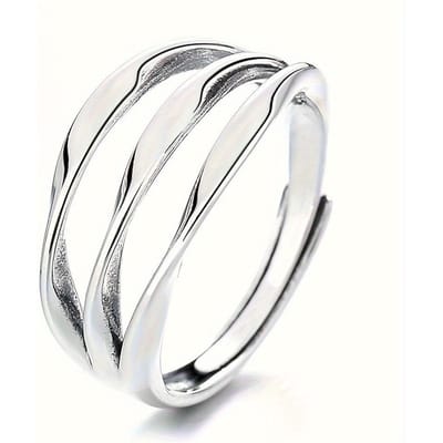 1PC Bague Mode Femme Visage Large, Bague Ligne Vague Creuse Multi-Couches, Design de Rue Tendance, Bague à Ouverture Réglable Adaptée white