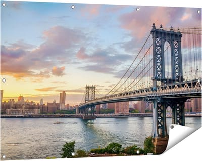 Gards Tuinposter Manhattan Bridge Brug in New York - 120x80 cm - Tuindoek - Tuindecoratie - Wanddecoratie buiten - Tuinschilderij