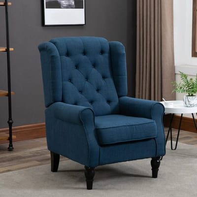 STILVORA Fauteuil 74 x 86 x 102 cm - Hoge Rugleuning Met Knopen En Zachte Zitting - Voor Woonkamer En Slaapkamer - Stof Blauw