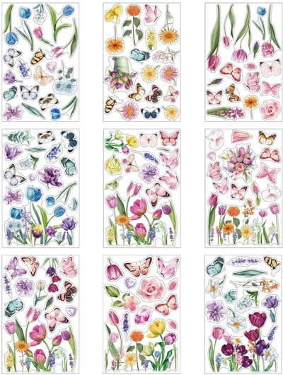 Dailygoods- Raamstickers - 9 Stuks - Vlinders/Bloemen - Pvc