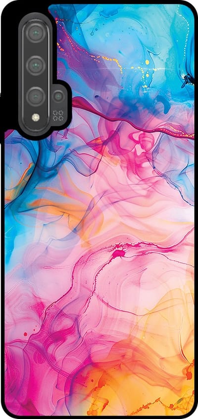 Smartphonica Telefoonhoesje Geschikt voor Huawei Nova 5T met Regenboog Acryl Marmer Opdruk - TPU Backcover Case Rainbow Acrylic Marble Design geschikt voor Huawei Nova 5T