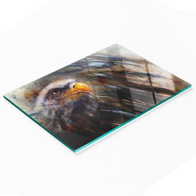 Decoratieve glazen snij- en serveerplank voor in de keuken met adelaarmotief, 80x52 cm