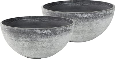 Ter Steege Bloempot/plantenpot schaal - 2x stuks - kunststof - grijs - D35 x H17 cm