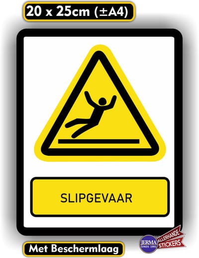 Jerma - Uitglijden - Slipgevaar - ISO norm - Sticker - 20 x 25 cm - Weerbestendig - Zelfklevend