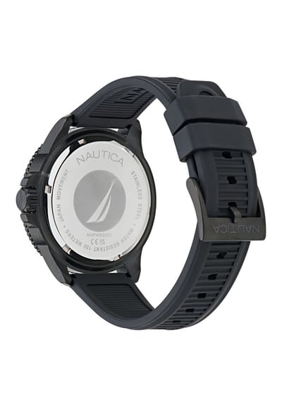 Nautica Nct Windrose Quartz Chronograaf Horloge Zwart & Blauw Kast: 100% Roestvrij Staal. Armband: 100% Siliconen 46.5 NAPWRS503, NAPWRS504