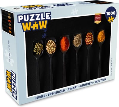 Puzzel Lepels - Specerijen - Zwart - Kruiden - Rustiek - Legpuzzel - Puzzel 1000 stukjes volwassenen