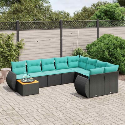 vidaXL - 10-delige - tuinbankset - met - kussens - van - zwart - polyrotan