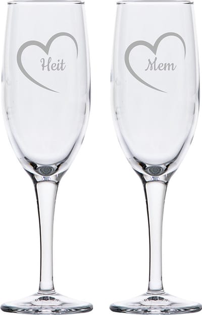 Gegraveerde Champagneglas 16,5cl Mem mei hert & Heit mei hert