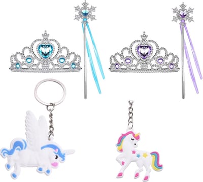 Het Betere Merk - Prinsessen Speelgoed Meisje - Prinses accessoireset - 2 x Kroon (Tiara) - 2 x Toverstaf - Unicorn Hanger - Voor bij je Verkleedkleding - Roze - Paars