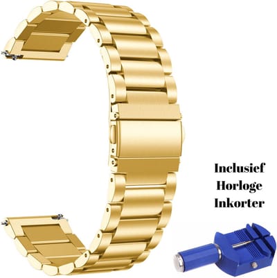 KELERINO. Metalen Schakel Bandje geschikt voor Garmin Vivoactive 3 - Met Inkorter - Goud