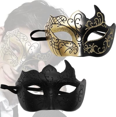 2 Stuks Venetiaanse Maskers, Luxe Zwarte en Gouden Maskers voor Feestjes, Carnaval en Halloween, Perfect voor Cosplay en Gemaskerde Bals