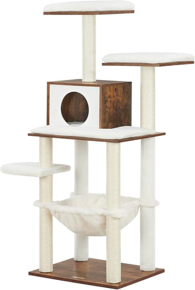 Moderne krabpaal voor katten - Vintage bruin kattenmeubel met knuffelgrot
