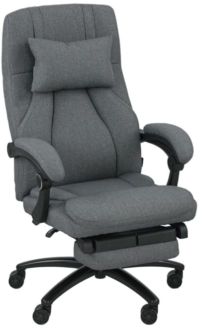 OKWISH Bureaustoelen - Ergonomische Bureaustoel Met 2 Massagepunten En Verstelbare Rughoek - 360° Wielen En USB-Poort - Voor Werkplek - 64×74×117 cm - Polyester - Donkergrijs
