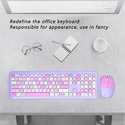 Allecto - Toetsenbord-muiscombinatie - Draadloze Gaming Combo - Ergonomisch ontwerp - Lila mengkleuren - Optische resolutie 1200 - Geschikt voo..