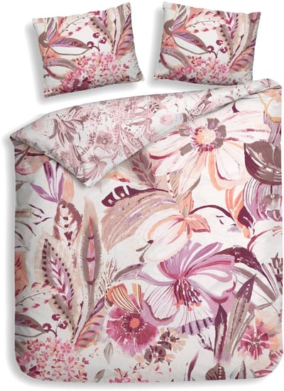 Heckettlane Dekbedovertrek Kina - Dekbed met instopstrook - Wit - Dekbedovertrek van 100% Katoen-Satijn - Bloemen - 260x200-220 cm + 2 slopen 60/70 cm - Honolulu