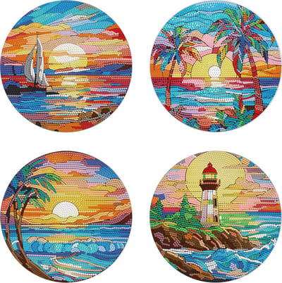 XL onderzetters - 07 - Strand / Uitzichten - set van 4 - Diamond painting - compleet pakket - Diamond painting by Wietske