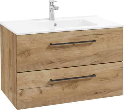 Kielle Vega - Kast inclusief wastafel, 80x50x46 cm, 2 laden, goud eiken 50018S81