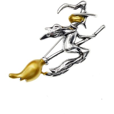 Heks op een bezem Broche Creatieve Mode Vintage Pin Sieraden Nieuw Ontwerp Kinderen Hoge Kwaliteit gray