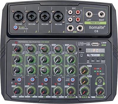 C6 6-kanaals audio-mengconsole met led-display, geïntegreerde