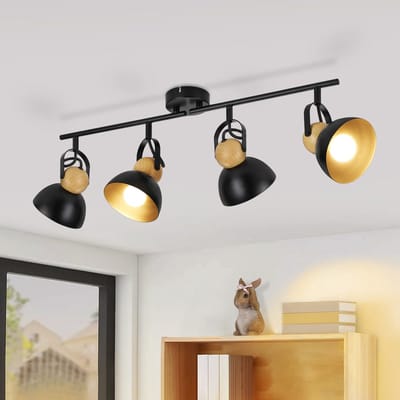 NETTLIFE Opbouwspot - zwart - rond - 4-lichts - E27 Fitting - 350° draaibar Plafondspot - Max.25W - Vintage Plafondlamp - Metaal - Hoogwaardig Design - voor Hal | Woonkamer | Keuken - Zonder Lichtborn