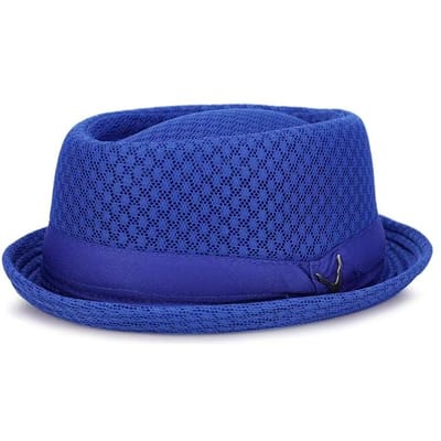 Nieuwe Ademende Hoed Engeland Mesh Platte Strohoed Retro Engeland Jazz Opvouwbare Zonnehoeden Panama Casual Feestpetten Fedora 56-58cm blauw