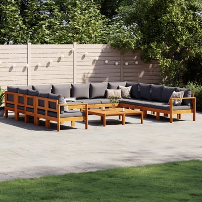 vidaXL - 10-delige - Loungeset - met - kussens - massief - acaciahout