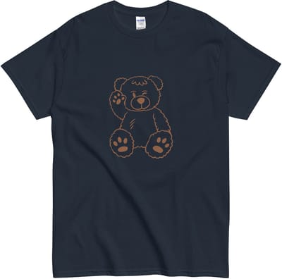Dames Heren T-shirt met Leuke Knipoog Beer - 100% Katoen - Korte Mouw - Blauw - S