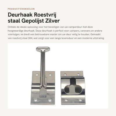 Dailygoods- Deurhaak Roestvrij Staal - Deurhaak Camper - Gepolijst - 10,2 cm - Lichtgewicht - Duurzaam - Deurslot