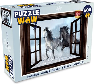 Puzzel Paarden - Winter - Dieren - Natuur - Doorkijk - Legpuzzel - Puzzel 500 stukjes