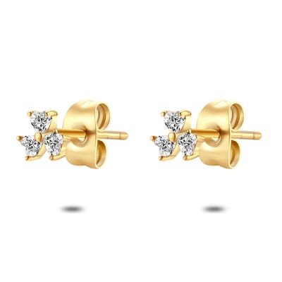 Twice As Nice Oorbel per stuk in goudkleurig edelstaal, 3 hartjes witte zirkonia