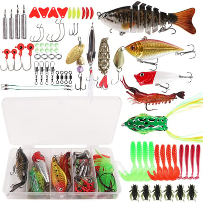 Kit de leurres de pêche pour bar, truite, saumon, accessoires de pêche, outil de matériel, appâts pivotants, 83 pièces 83pcs set gray
