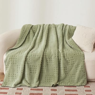 Zachte Fleece Deken 150x200 cm | Warme & Comfortabele Bankdeken met Wafelstructuur | Grasgroen