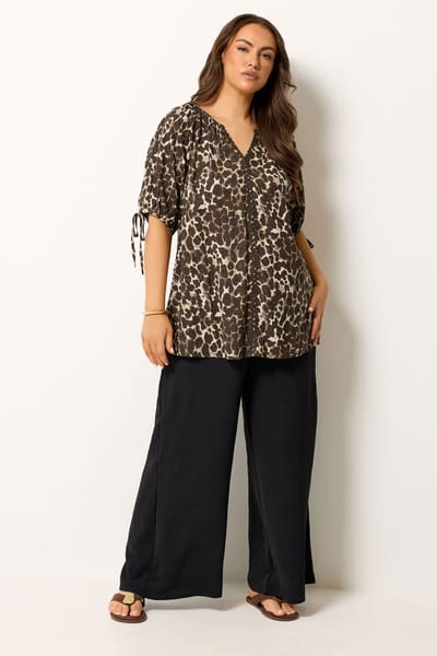 Yours Bruine Blouse Met Luipaardprint En Swirldetail Size 42