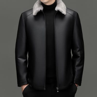 Leren Jas Heren Leren Donsjas Leren Jas Business Casual Middelbare Leeftijd Papa Zachte Leren Jas Jas 195 zwart