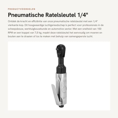 Dailygoods- Pneumatische Ratelsleutel 1/4" - Luchtgereedschap - 150 RPM - 7.5 kg Koppel - 4.0 cfm Luchtverbruik - Geschikt voor Scheepsbouw/Automotive - Luchtmoersleutel
