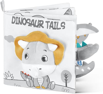 Babyboek – Baby stoffen boek - stoffen boeken voor baby's met dierenthema - voelboek - knisperboek - speelgoedboek 6 maanden – Dinosaurus